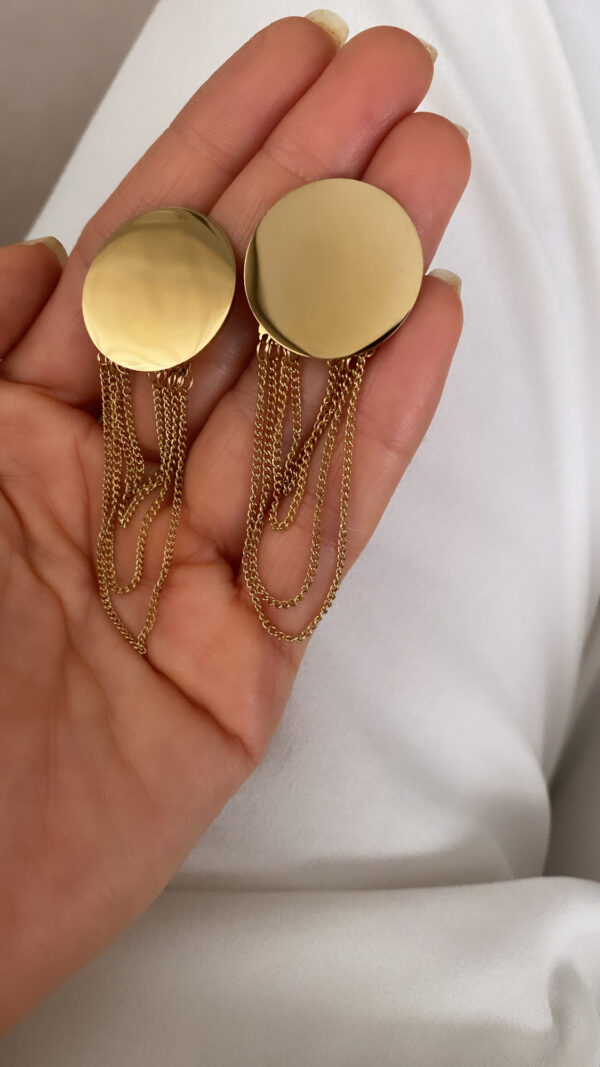Zincir Plaka Model Gold Çelik Küpe