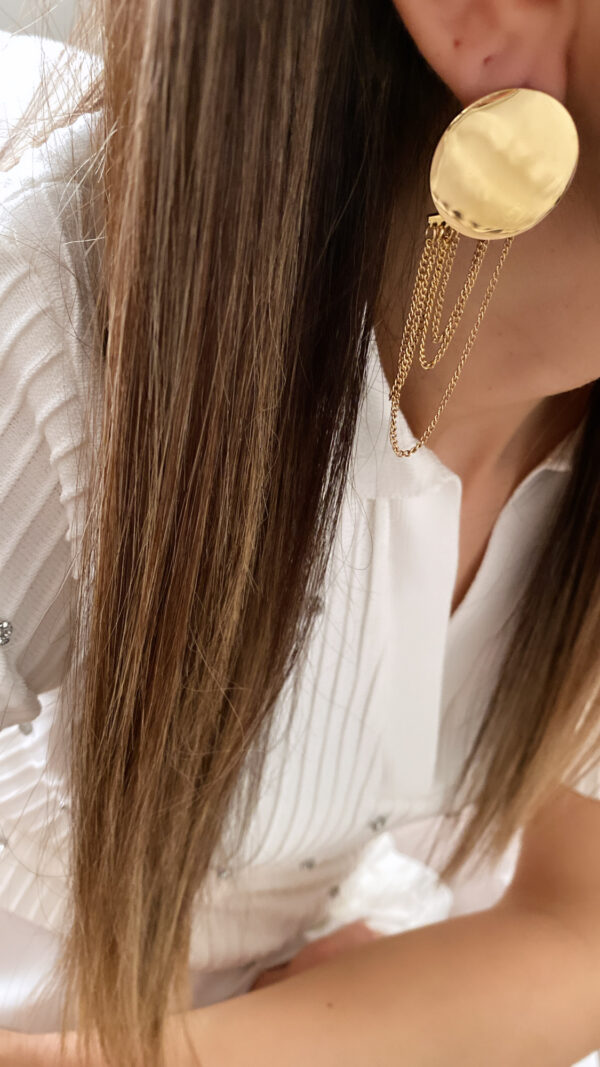 Zincir Plaka Model Gold Çelik Küpe - Görsel 2