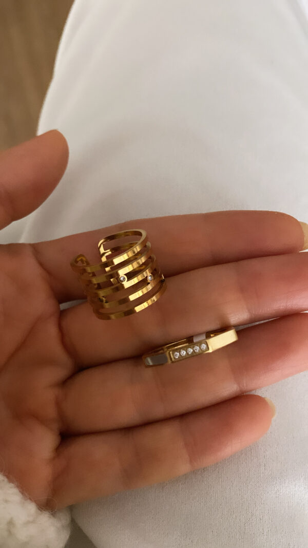 Ayarlanabilir Çoklu Gold Çelik Yüzük - Görsel 2