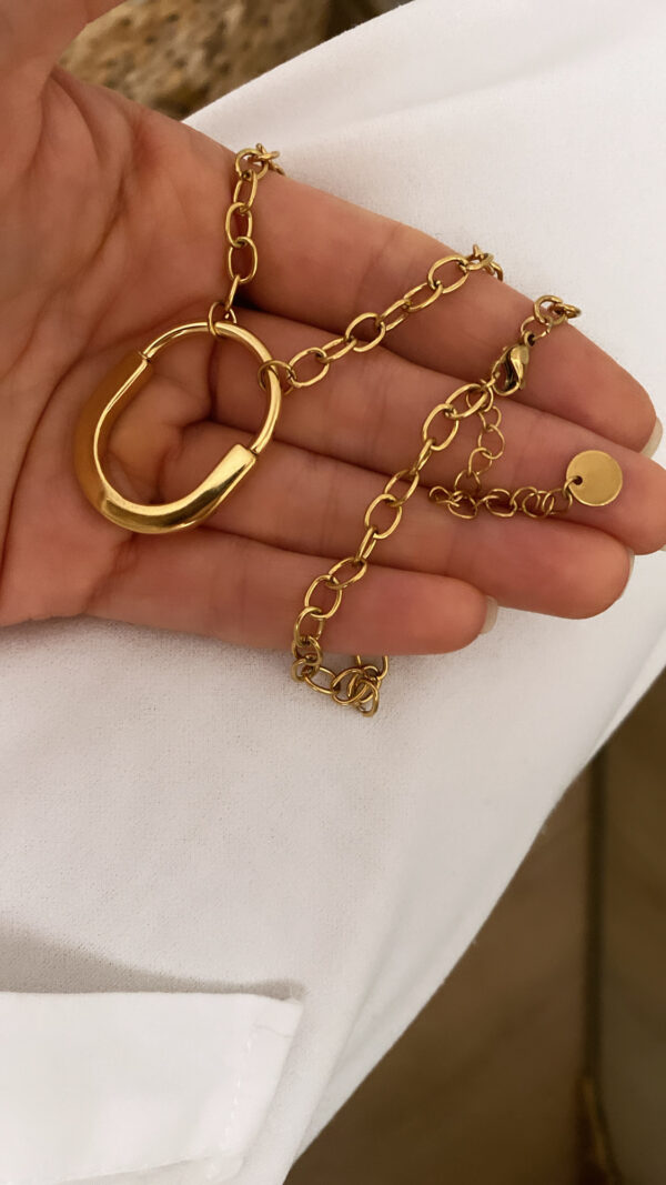 Topçuk Kolye - CD Model - Taşlı Çiçek Zincir Gold Çelik Kolyeler - Görsel 4