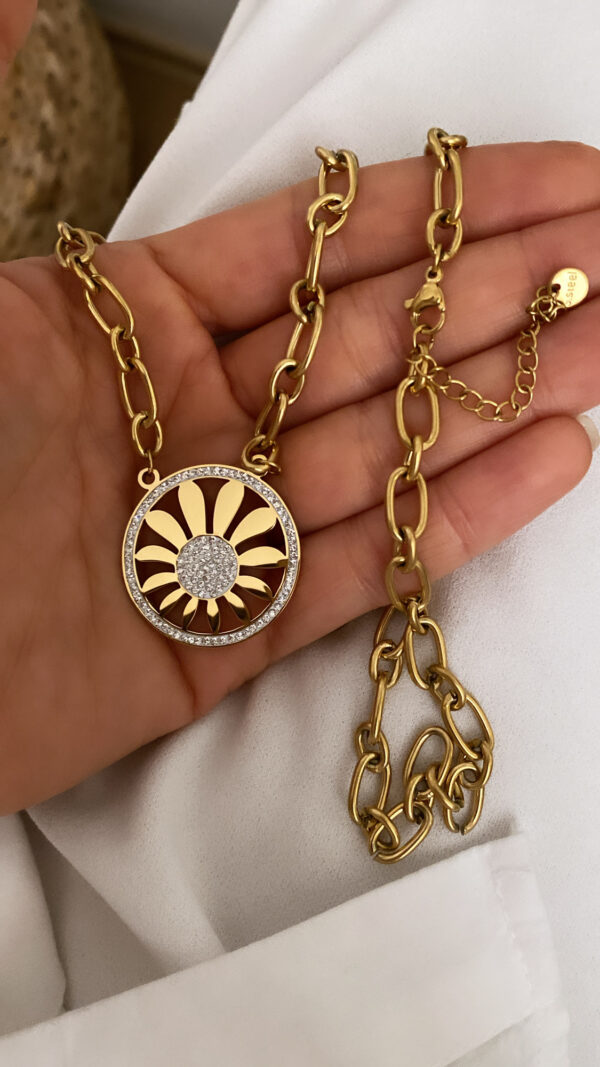 Topçuk Kolye - CD Model - Taşlı Çiçek Zincir Gold Çelik Kolyeler - Görsel 5