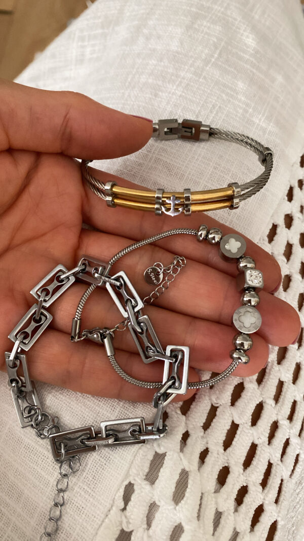 Tasarım Zincir Model - Çapa Model - Topçuk Detay Silver Çelik Bileklikler - Görsel 2
