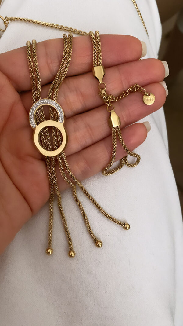 Yaşam Çiçeği Zincir Model - Sonsuz Örgü Zincir Gold Çelik Kolyeler - Görsel 3