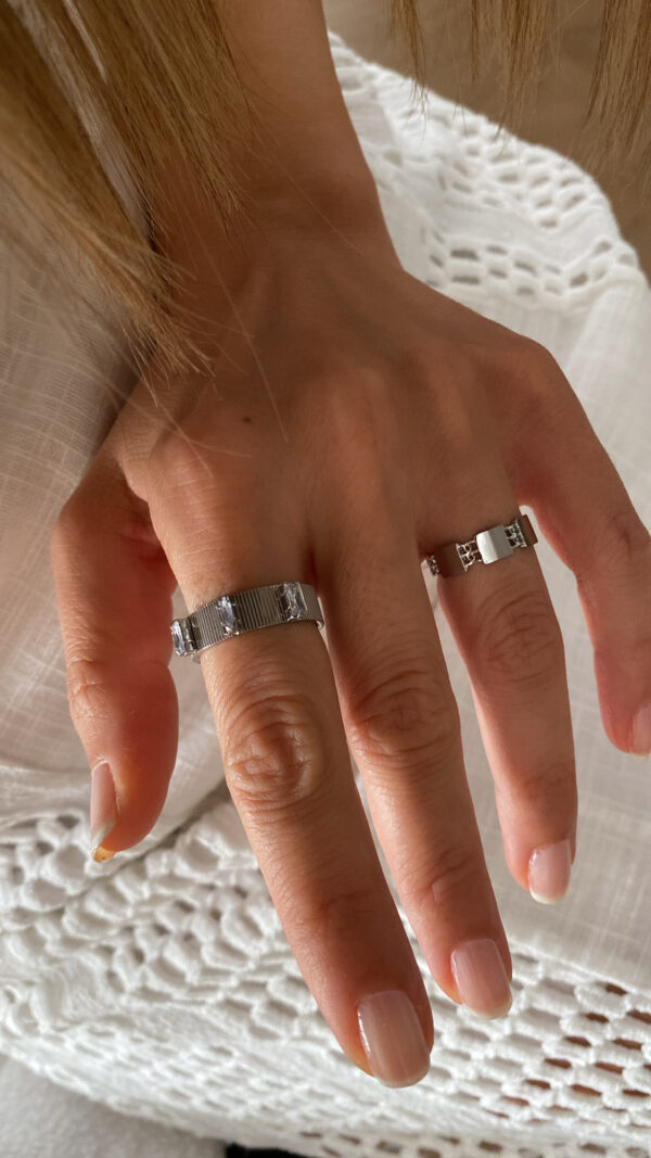 Baget Taşlı Model -  Plaka Model Silver Çelik Yüzükler