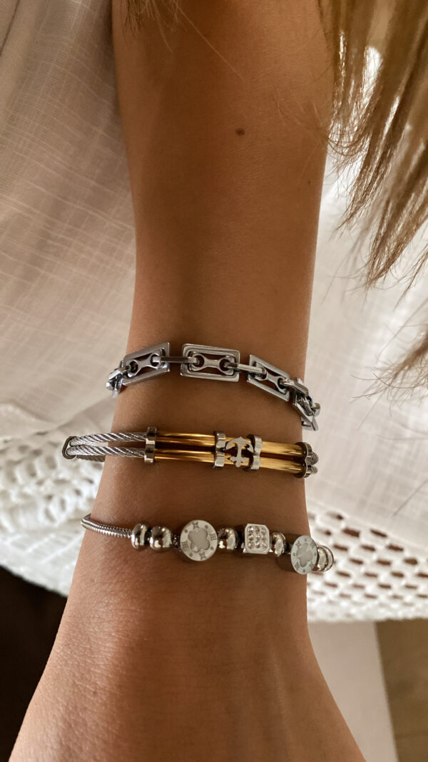 Tasarım Zincir Model - Çapa Model - Topçuk Detay Silver Çelik Bileklikler