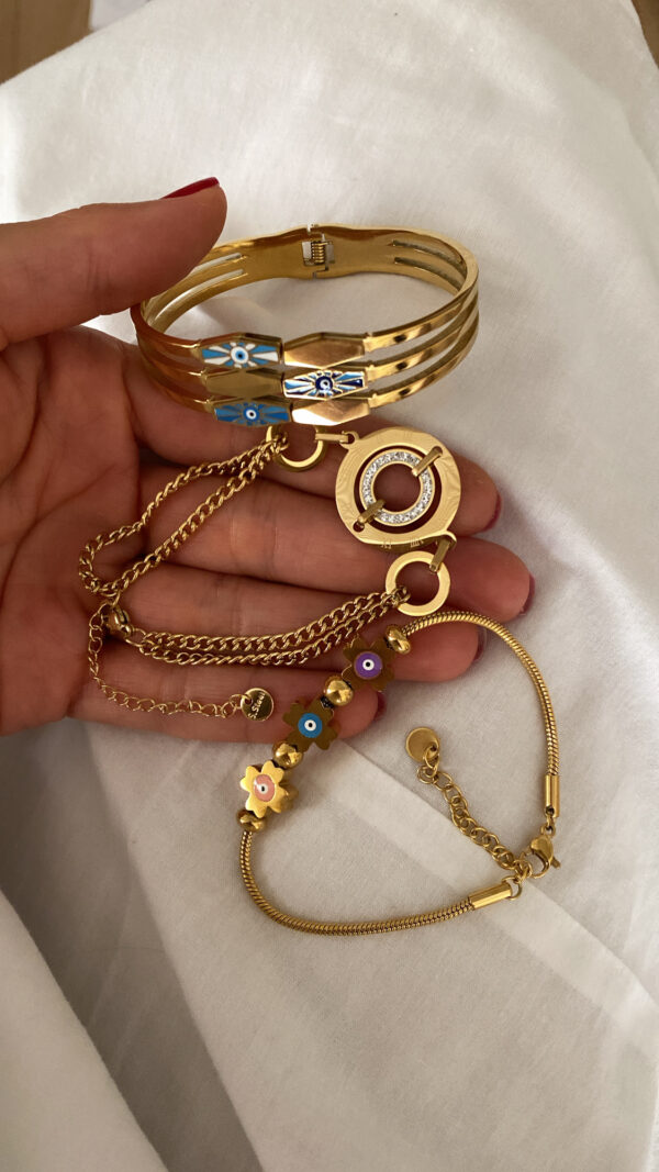 Kelepçe - Yonca Model -  Halka Model Gold Çelik Bileklikler - Görsel 2