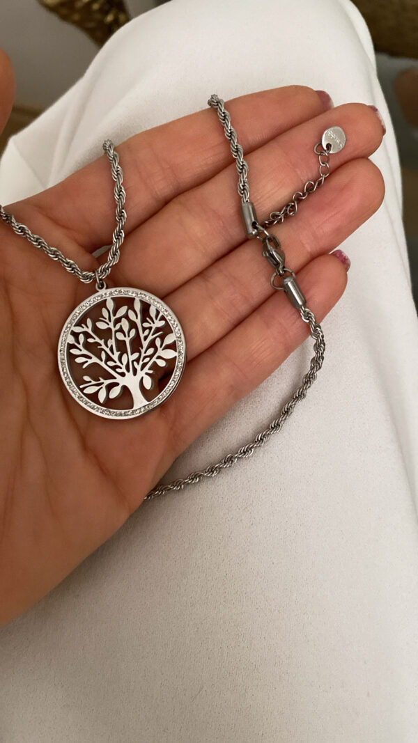 İki Renkli CD Zincir - Topçuk Model - Hayat Ağacı Burgu Silver Çelik Kolyeler - Görsel 4