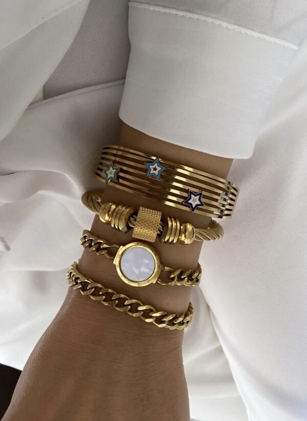 Yıldız Kelepçe - Burgu Model - İkili Gold Çelik Bileklikler