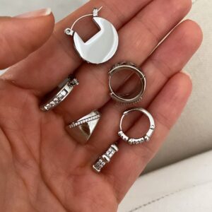 Sırataş Plaka Model - Taşlı Sepet Model - Taşlı Halka Model Silver Çelik Küpeler