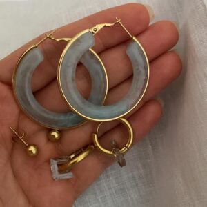 Turkuaz Halka Model - Kare Taşlı Halka Model - Topçuk Gold Çelik Küpeler