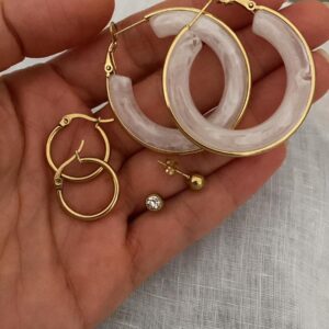 Beyaz Halka Model - Halka Model - Tektaş Model Gold Çelik Küpeler