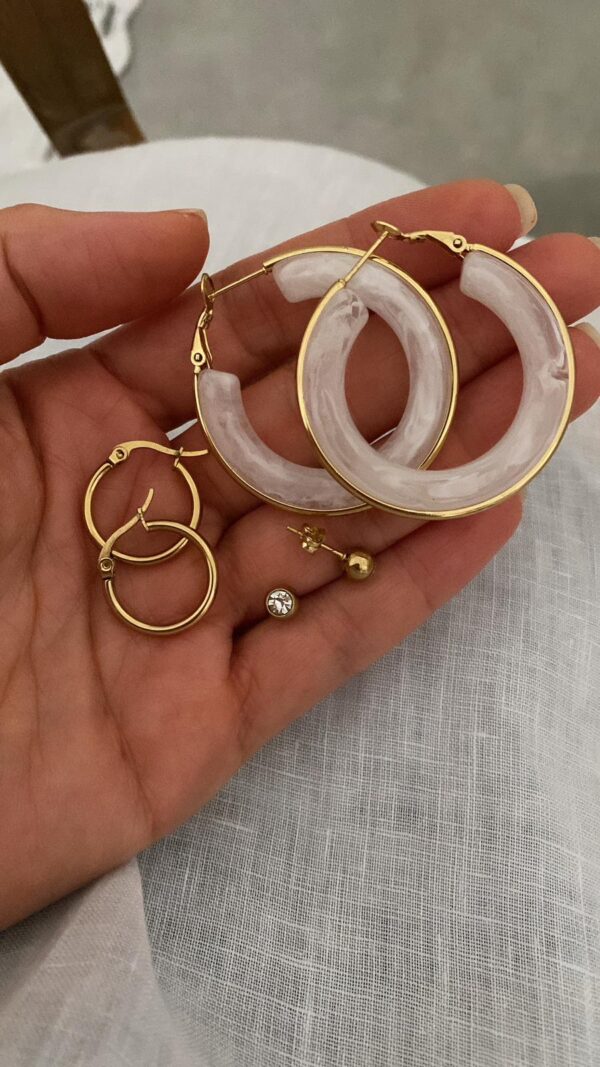 Beyaz Halka Model - Halka Model - Tektaş Model Gold Çelik Küpeler