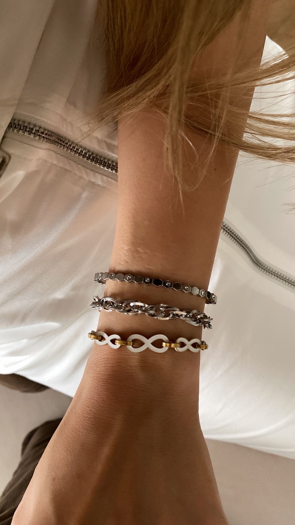 Taşlı Kelepçe - Zincir Model - Sonsuz Model Silver Çelik Bileklikler - Görsel 3