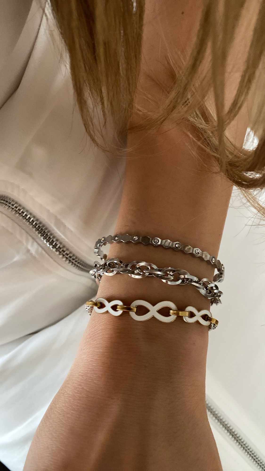 Taşlı Kelepçe - Zincir Model - Sonsuz Model Silver Çelik Bileklikler