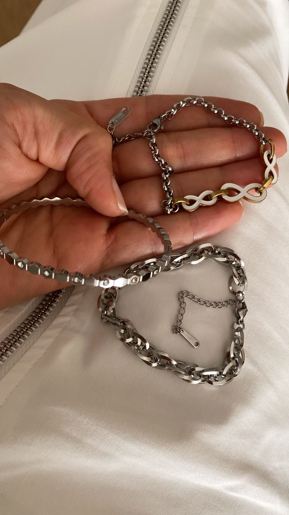 Taşlı Kelepçe - Zincir Model - Sonsuz Model Silver Çelik Bileklikler - Görsel 2