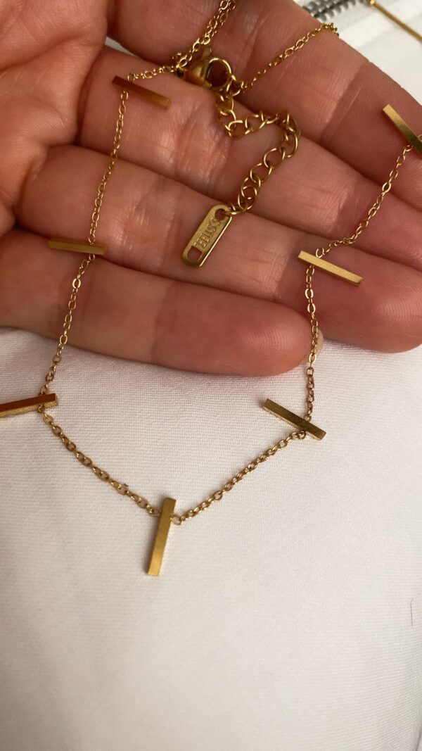 Çubuk Model - Taşlı Plaka Model Gold Çelik Kolyeler - Görsel 2