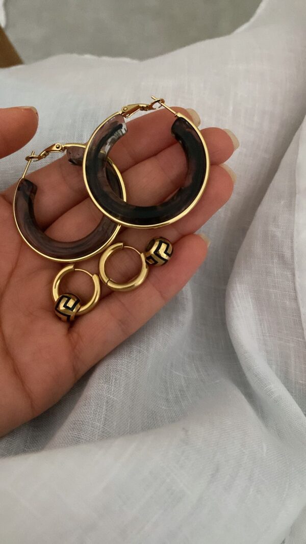 Halka Model - Topçuk Halka Model Gold Çelik Küpeler