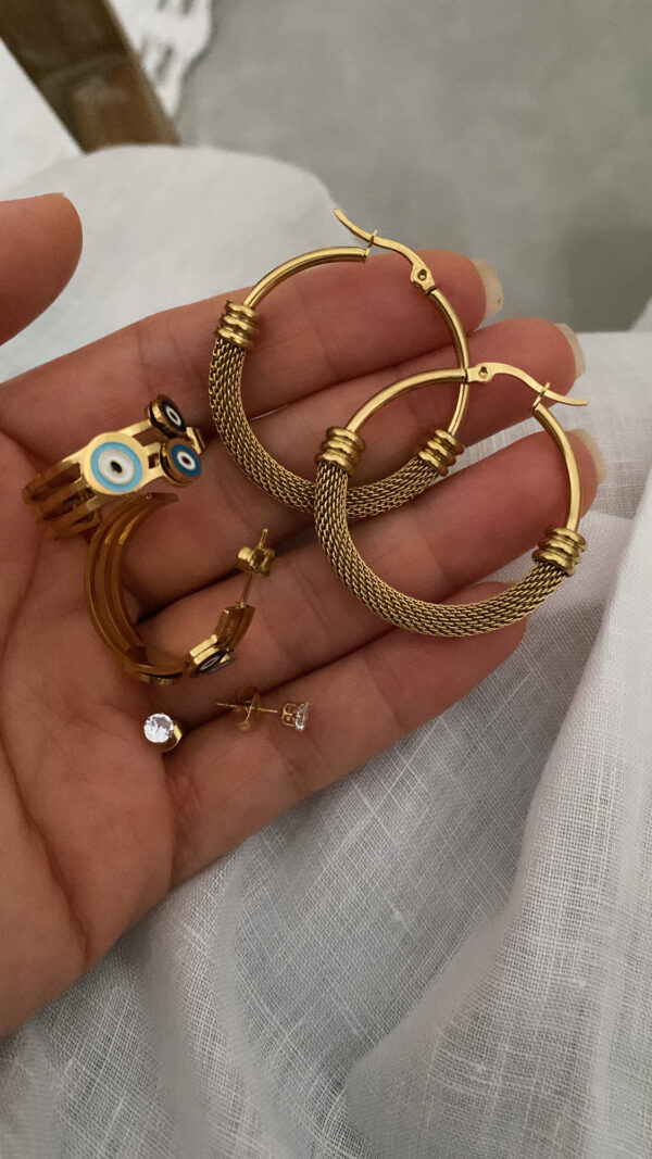 Hasır Halka Model - Göz Halka Model - Tektaş Gold Çelik Küpeler