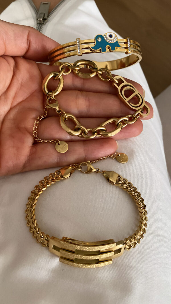 Bereket Kelepçe - Örgü Model - CD Zincir Model Gold Çelik Bileklikler - Görsel 2