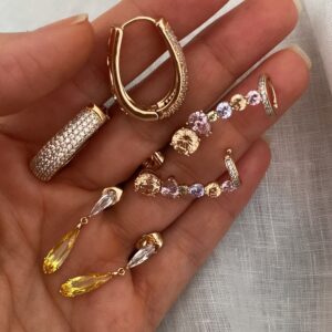 Taşlı Halka Model - Renkli Damla Model - Renkli Kıkırdak Rose Çelik Küpeler