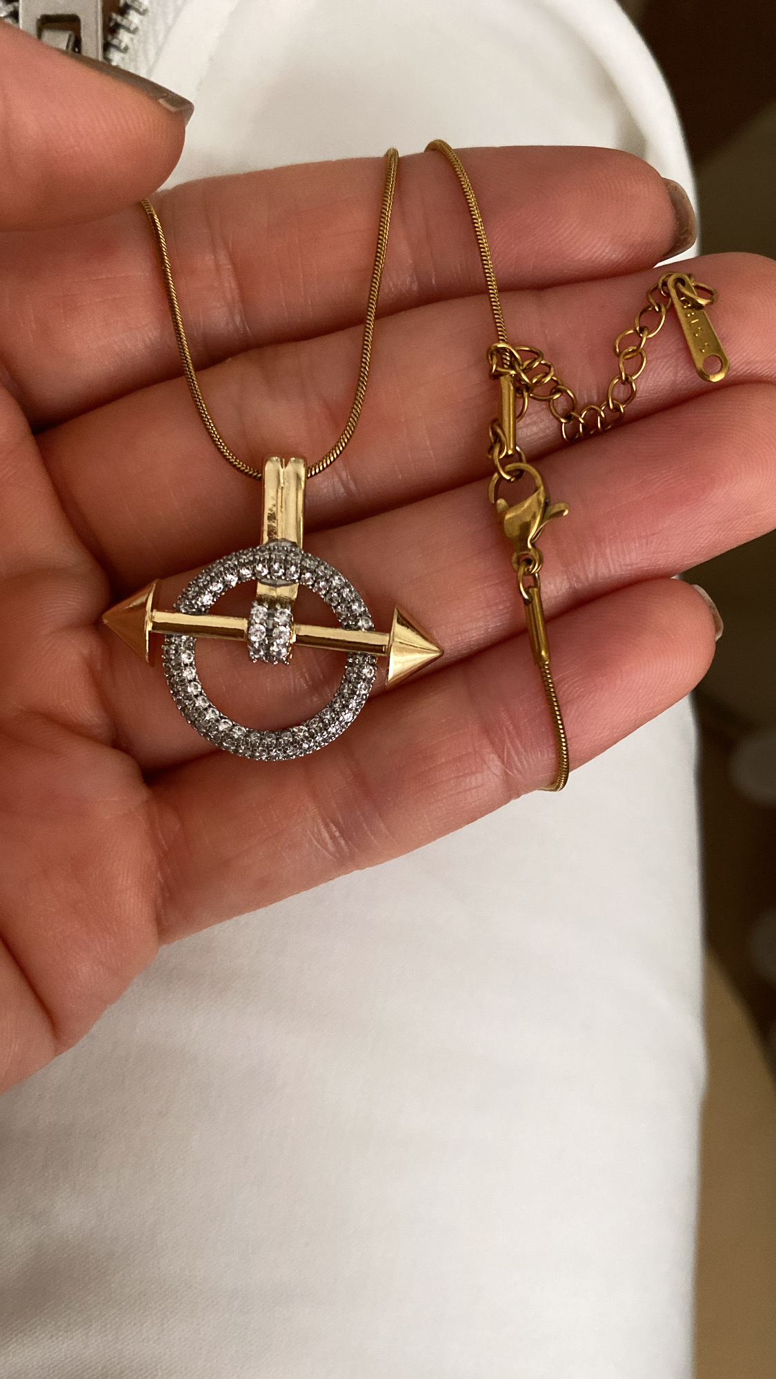 Sırataş Model - Taşlı Halka Ok Model Gold Çelik Kolyeler - Görsel 4