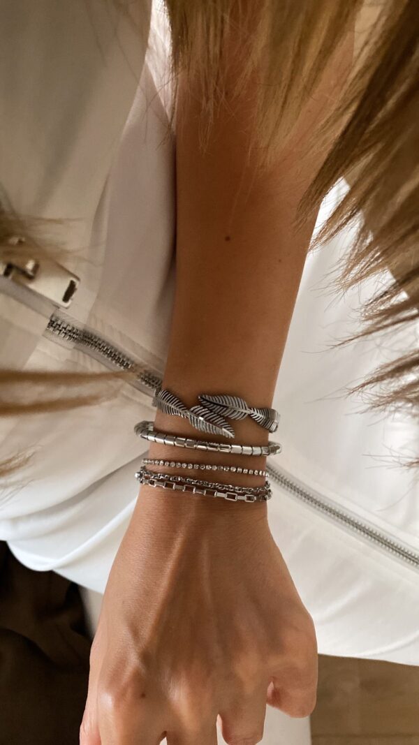 Yaprak Kelepçe - Çizgi Model Kelepçe - Üçlü Taşlı Model Silver Çelik Bileklikler - Görsel 3
