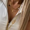 İkili Sedefli Model - Uzun CD Model Gold Çelik Kolyeler