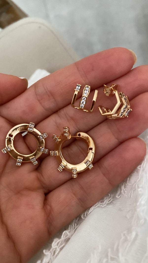 Güneş Model - Üçlü Model Rose Çelik Küpeler
