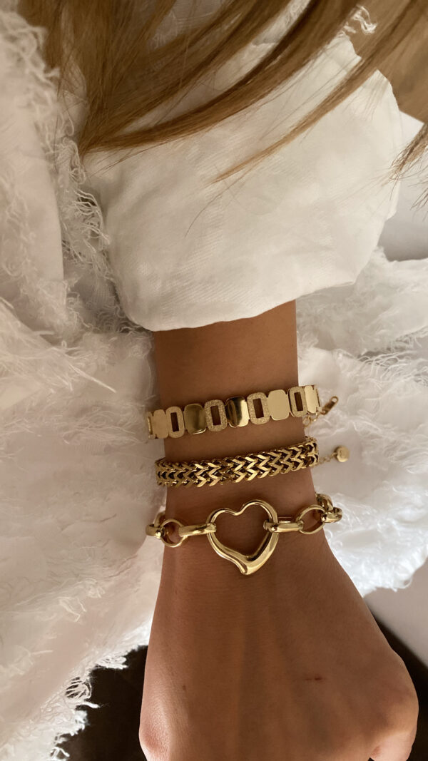 Kelepçe - Örgü Model - Kalp Zincir Model Gold Çelik Bileklikler