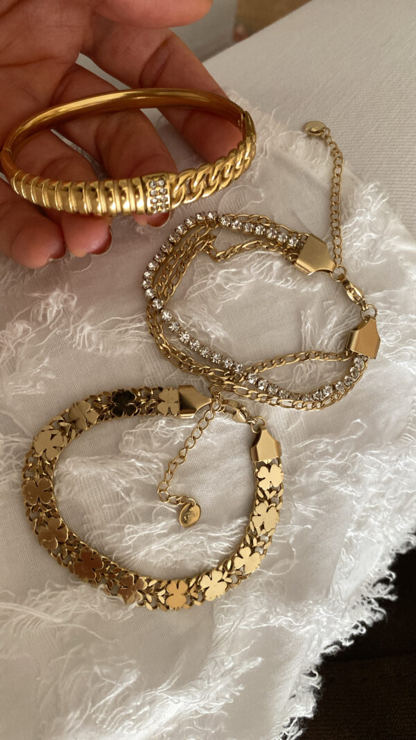 Kelepçe - Yonca Figür Model - Üçlü Model Gold Çelik Bileklikler - Görsel 2