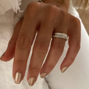 Sedefli Sırataşlı Gold Çelik Yüzük