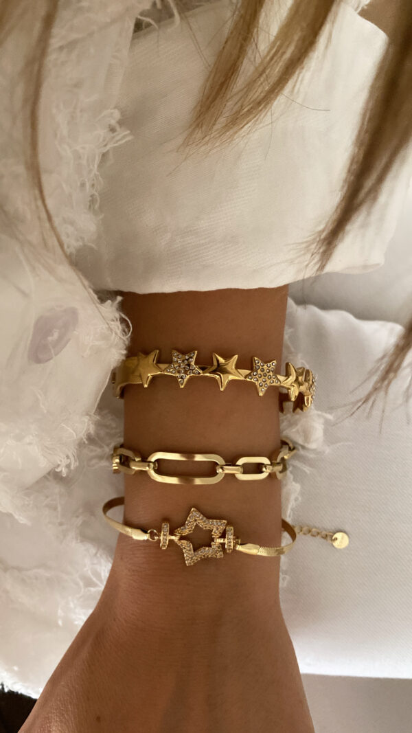 Yıldız Kelepçe - Zincir Model - İtalyan Zincir Model Gold Çelik Bileklikler - Görsel 3