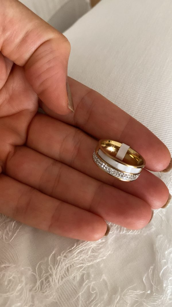 Sedefli Sırataşlı Gold Çelik Yüzük - Görsel 3