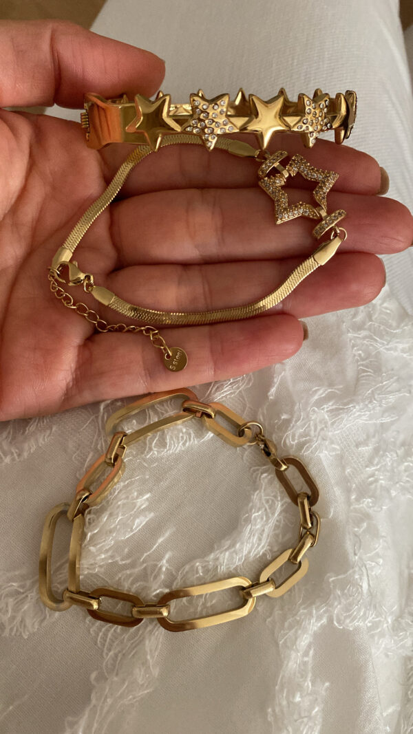 Yıldız Kelepçe - Zincir Model - İtalyan Zincir Model Gold Çelik Bileklikler - Görsel 2