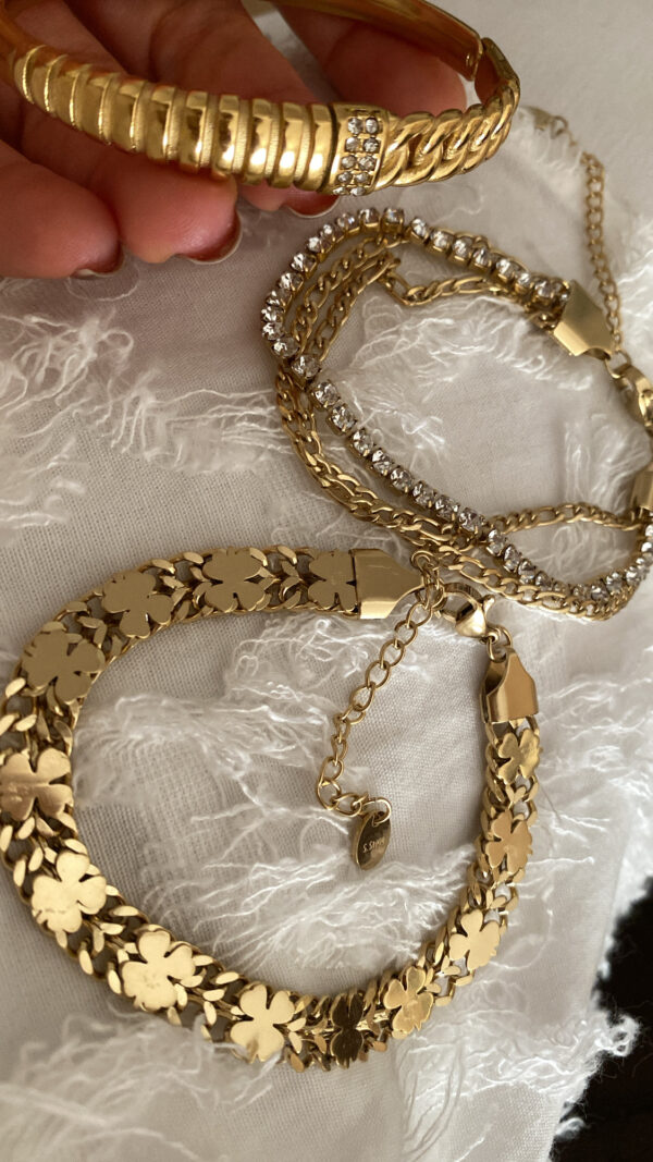 Kelepçe - Yonca Figür Model - Üçlü Model Gold Çelik Bileklikler - Görsel 3