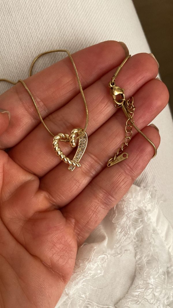 Tasarım Kalp Model - Turkuaz Göz Model - Taşlı Plaka Gold Çelik Kolyeler - Görsel 3