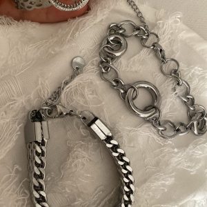 Alternative view of Kelepçe - Örgü Model - Halka Zincir Model Silver Çelik Bileklikler