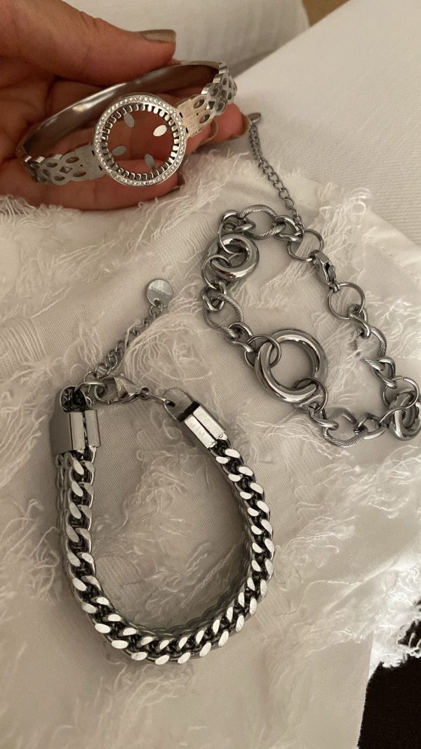 Kelepçe - Örgü Model - Halka Zincir Model Silver Çelik Bileklikler - Görsel 2