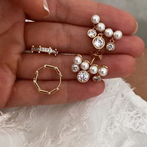 Halka Taşlı Model - Barok İnci Rose Çelik Küpeler