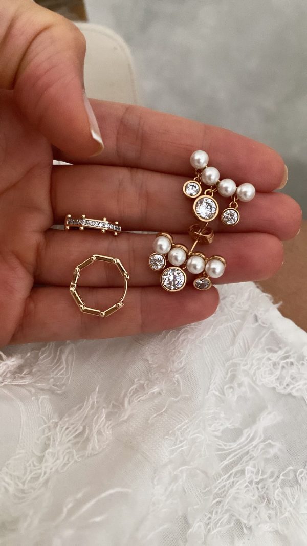 Halka Taşlı Model - Barok İnci Rose Çelik Küpeler