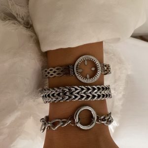 Kelepçe - Örgü Model - Halka Zincir Model Silver Çelik Bileklikler
