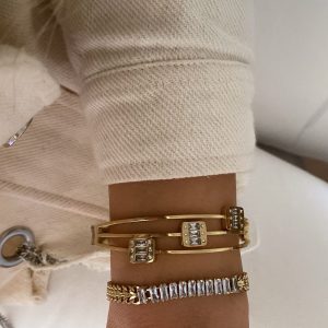 Tasarım Kelepçe - Baget Taşlı Örgü Çelik Bileklikler