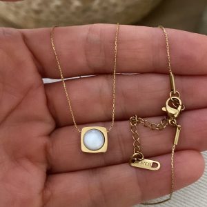 Alternative view of Beyaz Taşlı Kare Model - İkili İtalyan Zincir Kutup Yıldız Model Çelik Kolyeler