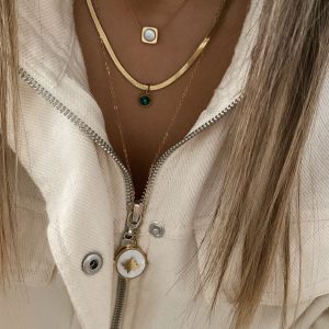 Beyaz Taşlı Kare Model - İkili İtalyan Zincir Kutup Yıldız Model Çelik Kolyeler