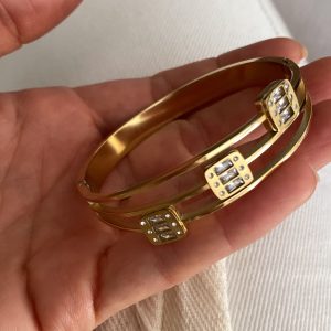 Alternative view of Tasarım Kelepçe - Baget Taşlı Örgü Çelik Bileklikler