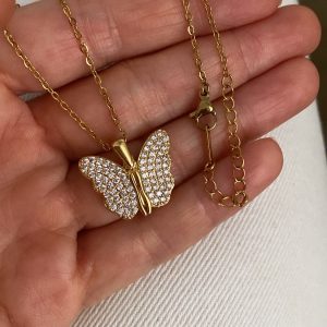 Alternative view of Kare Taşlı İtalyan Zincir - Kelebek Model Çelik Kolyeler