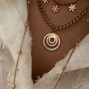 Çiçek Model - Halka Zincir Model -  Topçuk Model Rose Çelik Kolyeler