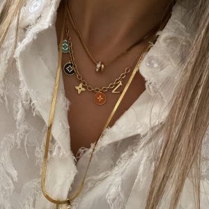 Taşlı Kısa Model - Figürli Zincir Model - İtalyan Zincir Plaka Model Gold Çelik Kolyeler