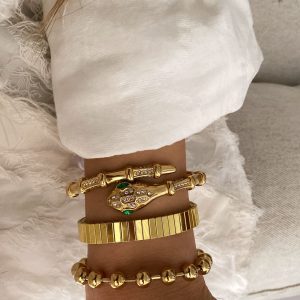 Taşlı Figür Kelepçe - Kesme Kelepçe - Topçuk Model Gold Çelik Bileklikler