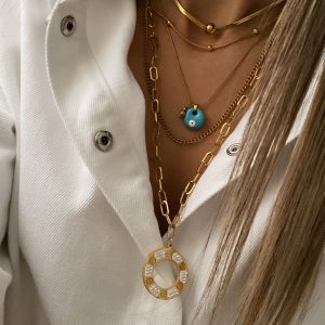 İkili Topçuk Model - Göz Model - Zincir Halka Gold Çelik Kolyeler